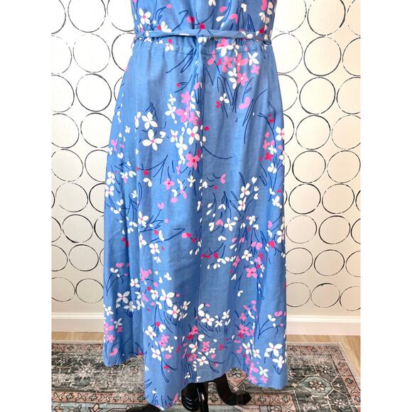 VTG Malia Honolulu Womens Midi Dress 10 Blue Floral Dainty Feminine Retro Cotton - Picture 11 of 16